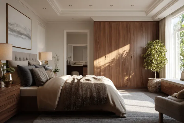 Assembled king bed and nightstands in luxury NYC bedroom