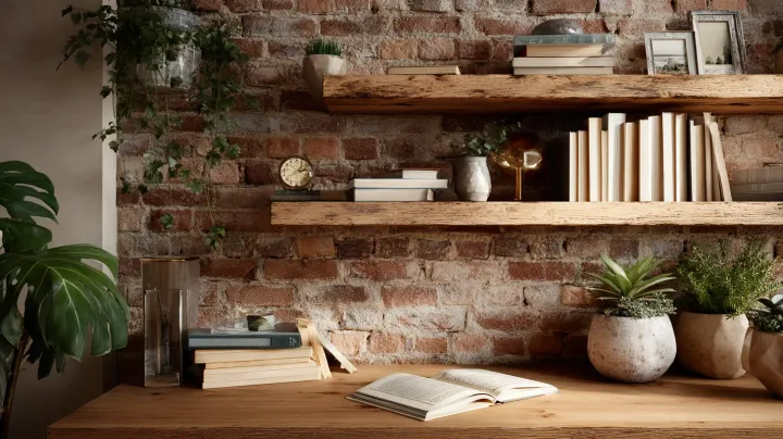 Floating shelves perfectly mounted on a living room wall, New York City