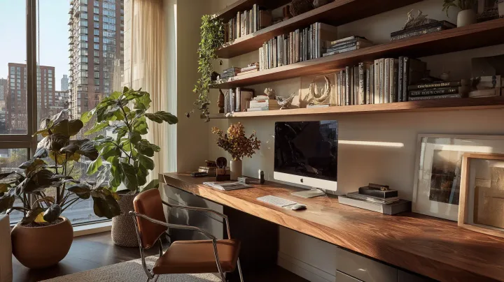 Custom floating shelves in a Queens office, NYC