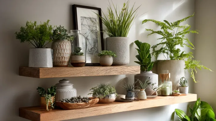 Floating shelf with decor in a Bronx home, New York
