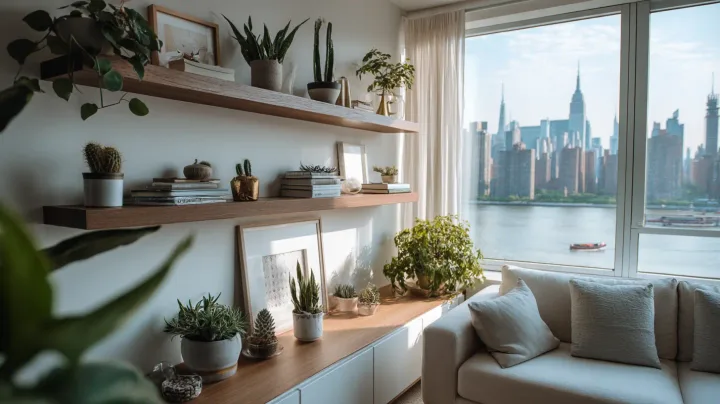 Floating shelves installation in Manhattan apartment, New York
