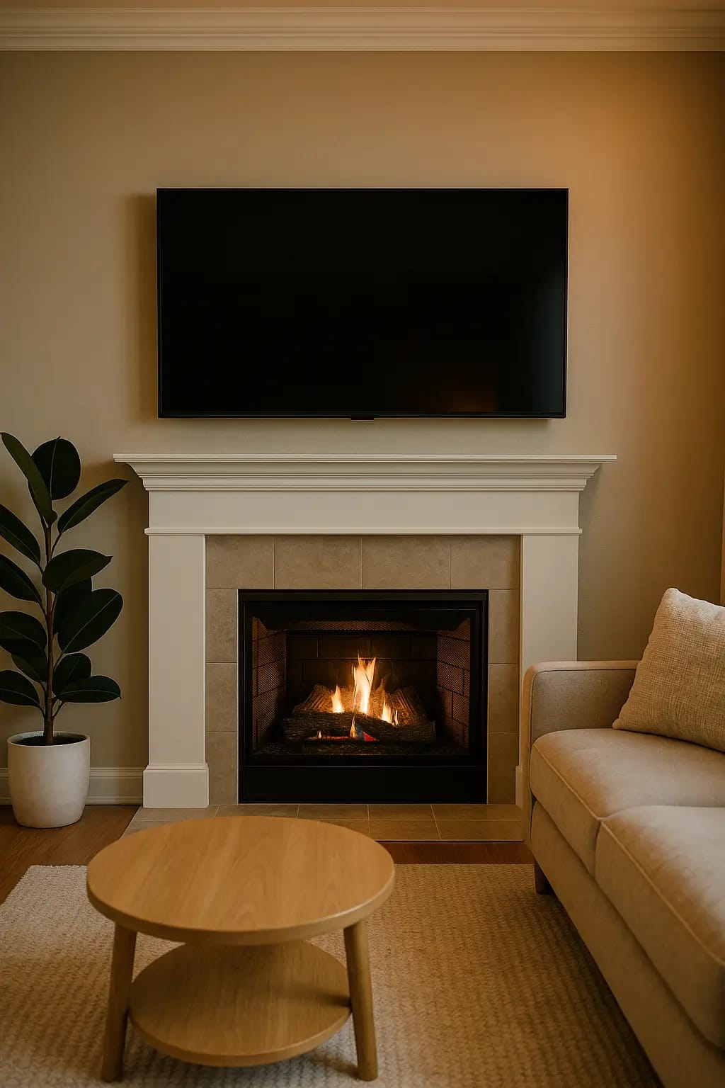 Wall-mounted TV in a modern New York apartment living room