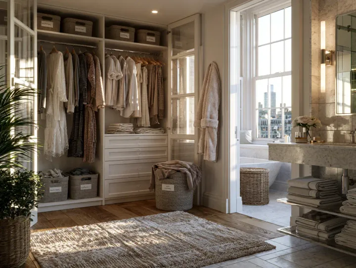 Organized closet and bathroom after full-service relocation in Queens NYC