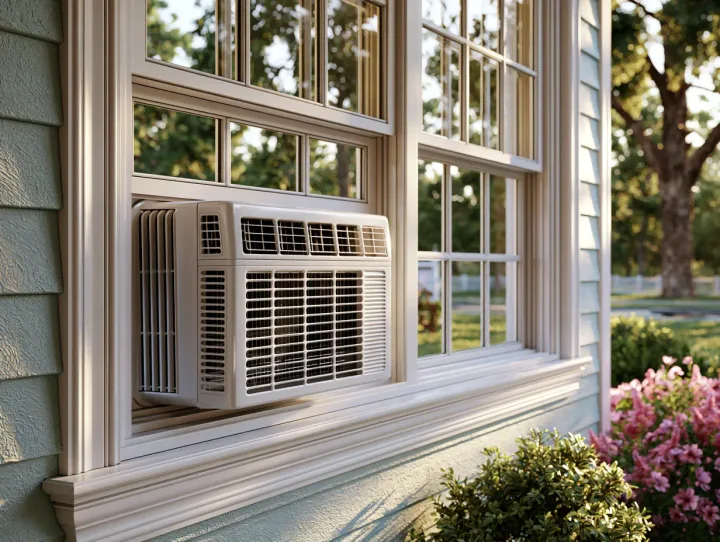 Clean final result of a window AC unit installed securely in a New York apartment