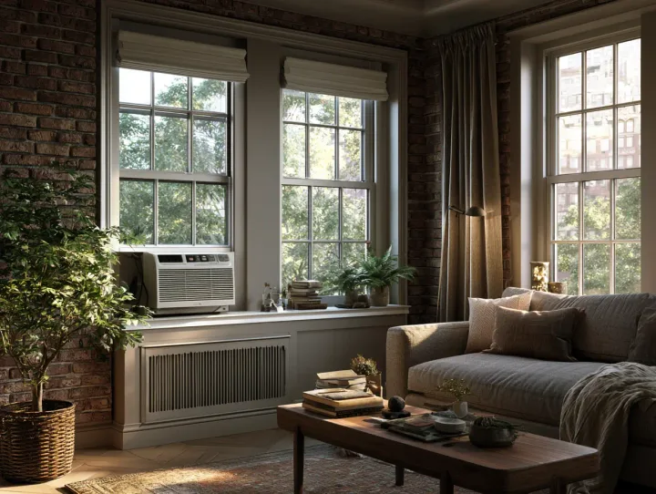 Finished window AC installation with a level secure fit and clean surrounding window