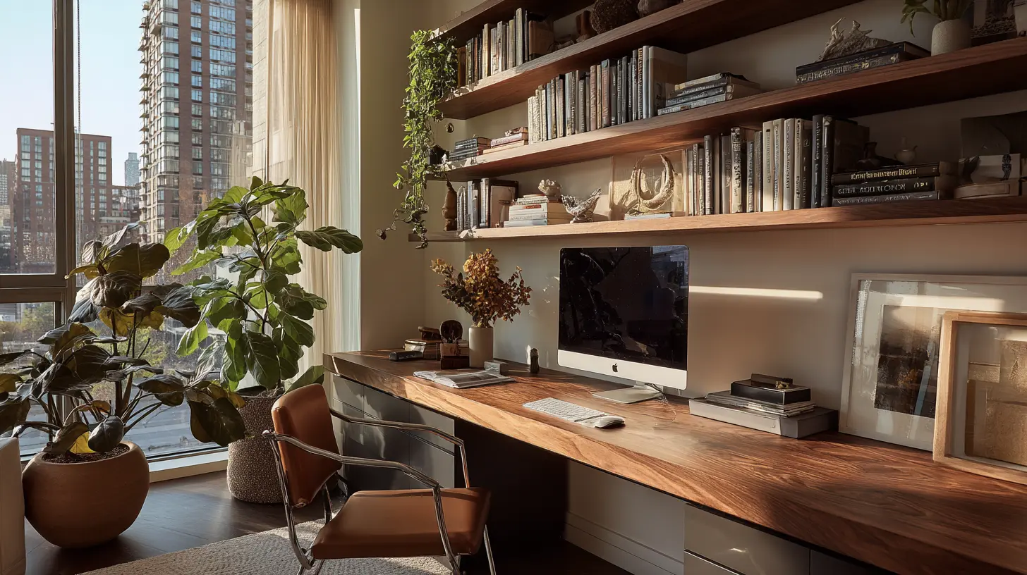 Custom floating shelves in a Queens office, NYC